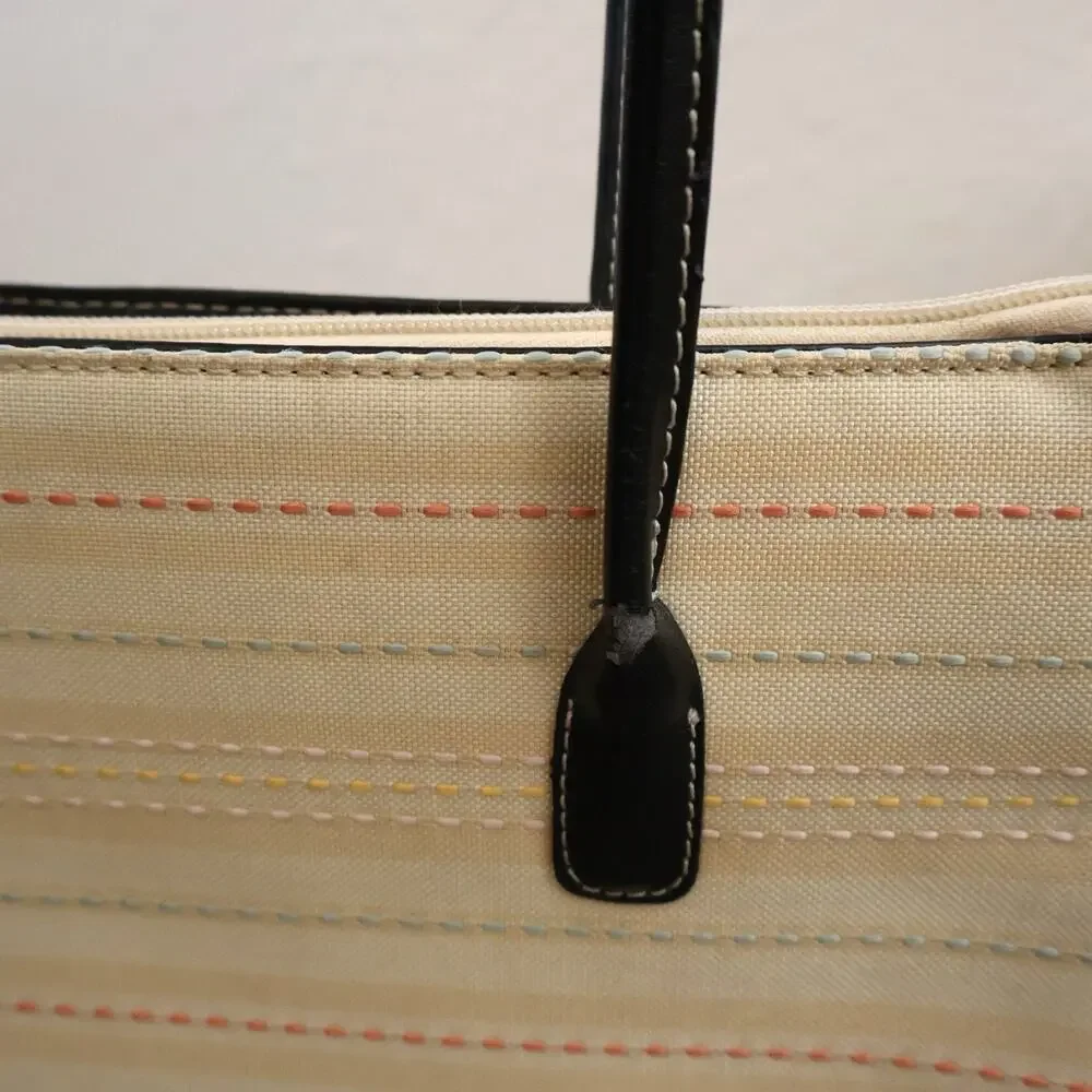 Vintage Kate Spade Cream Colorful Rainbow Stripe Shoulder Bag Purse 90s Y2K